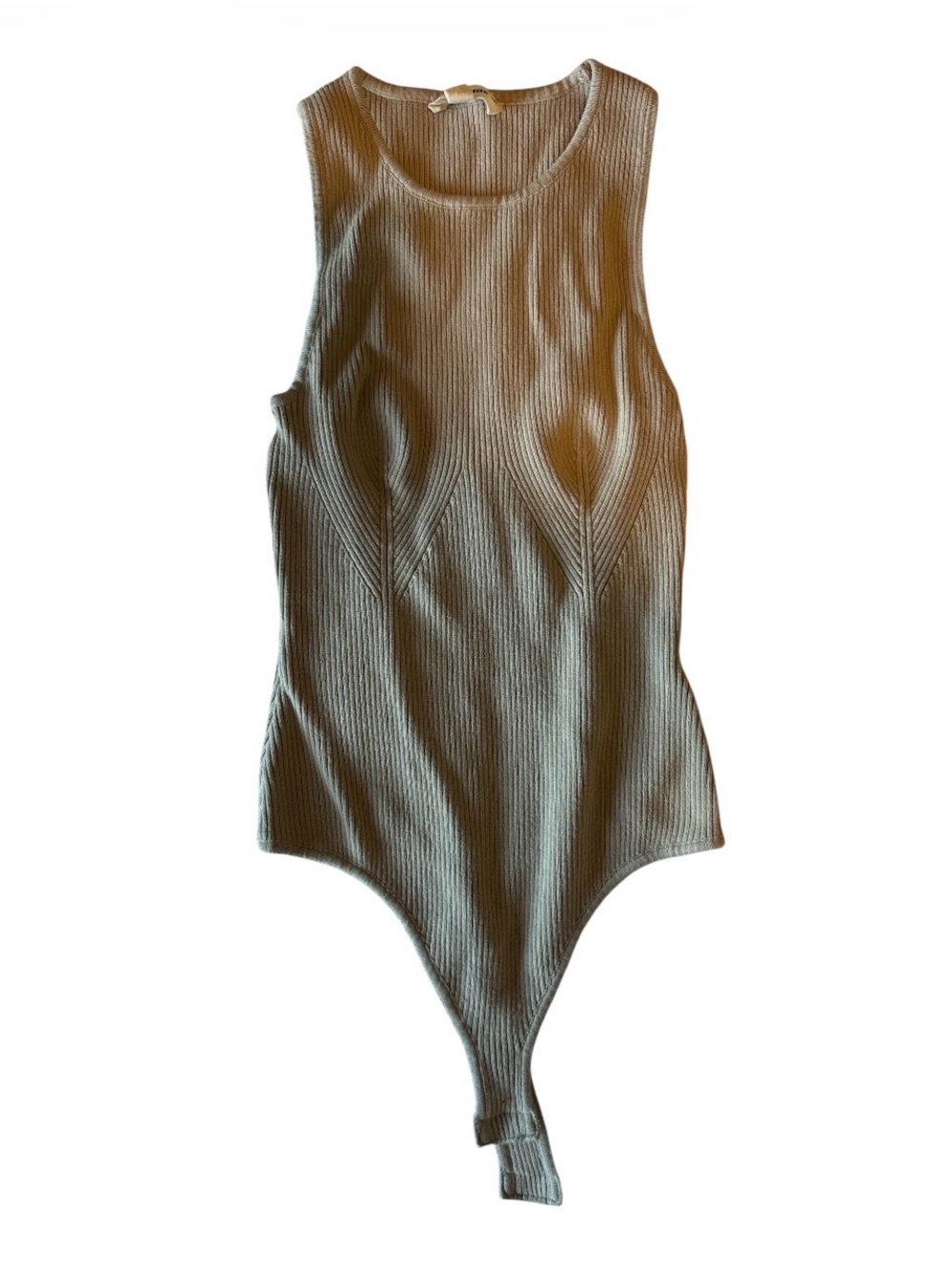 Eesome Ribbed Scoop Neck Bodysuit in Beige